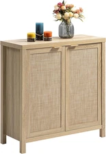 SICOTAS Rattan Sideboard Buffet Cabinet with Large Storage - Boho Credenza Coffe