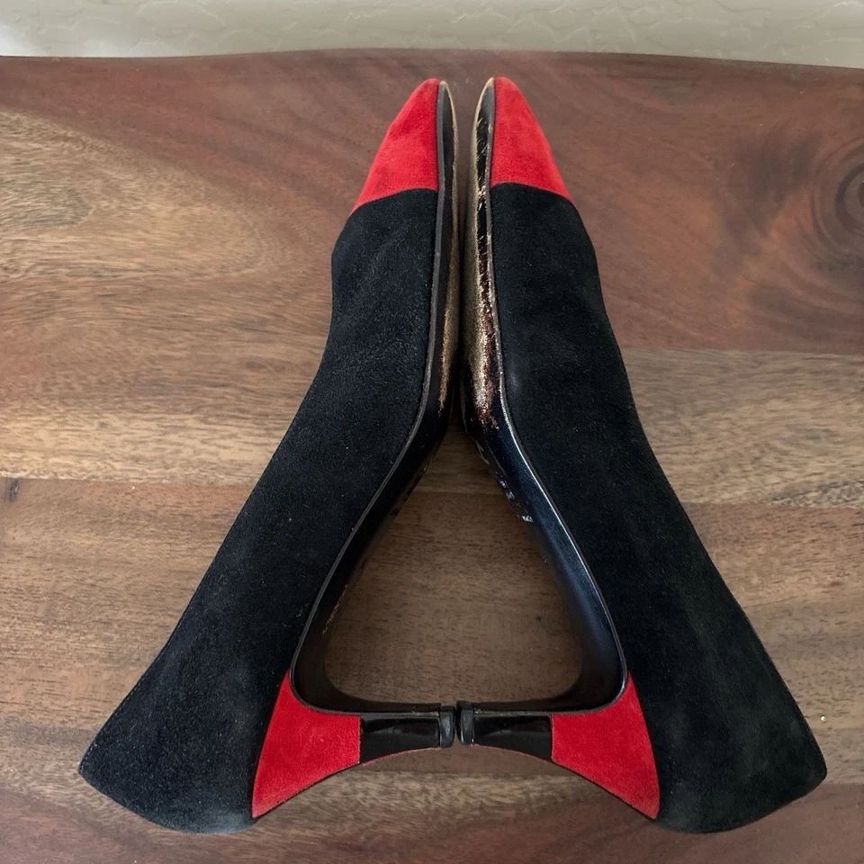 Vintage 1980s Bruno Magli shoes Leather  Made in Italy Black And Red 38 US 7.5 - Image 4 of 4