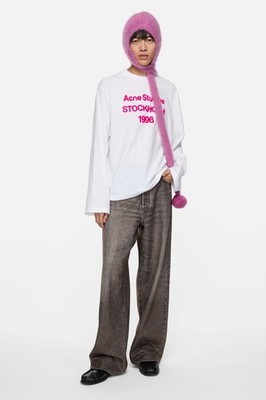 Acne Studios White Pink Fuzz t-shirt Logo long sleeve Womens Medium MSRP $450+