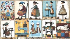 Whimsical sewing themed junk journal card toppers set of 10 junk journal cards