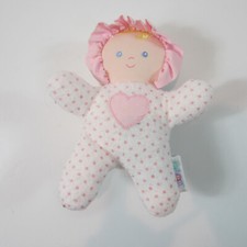 Eden Stuffed Plush Pink Polka Dot Terry Cloth Girl Heart Doll Rattle