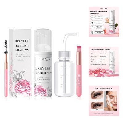 Shampoo for Lash Extensions, 60ml+Rinse Bottle+Brushes, Eyelash Extension Cle...