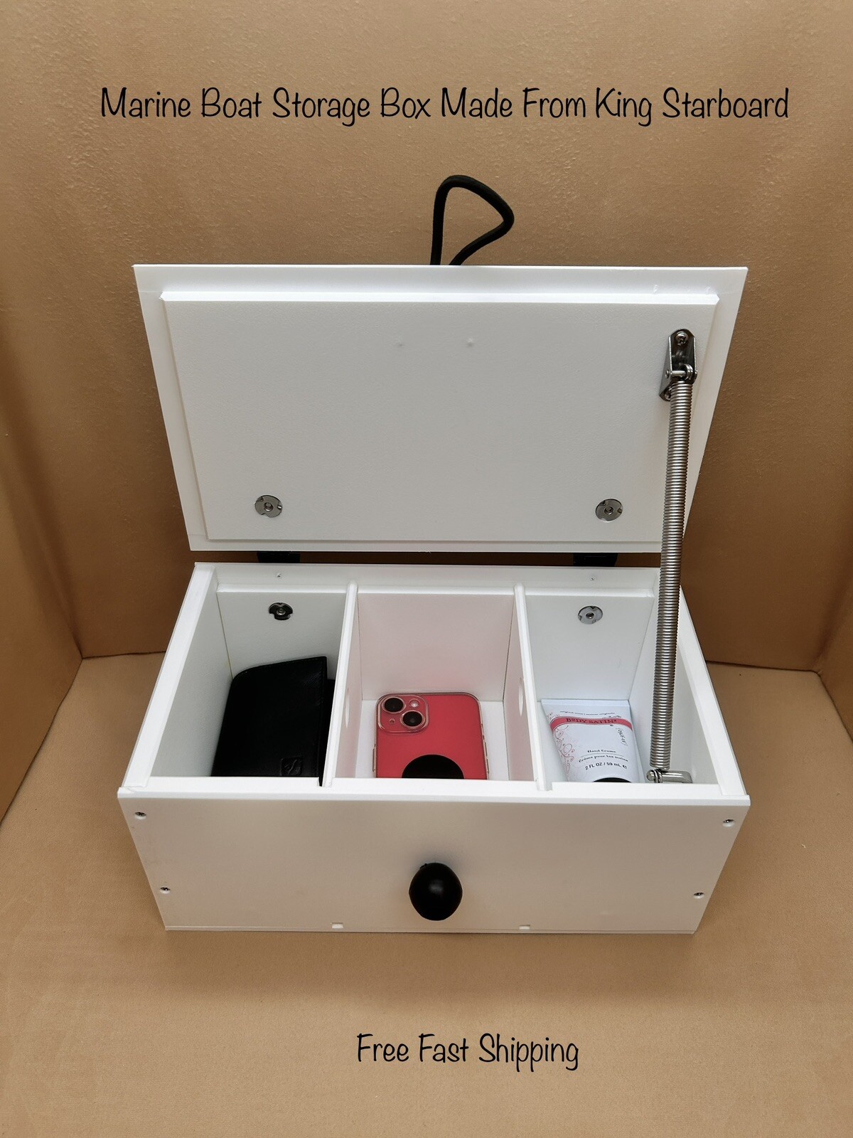 Marine boat Storage Box Starboard, 2 Removable Dividers, Lid Support