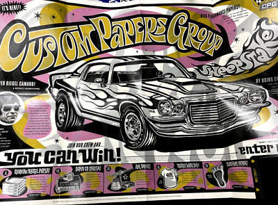 House Industries Style CPG Paper POSTER Speed Parts 70s Style ART Retro Cars Van