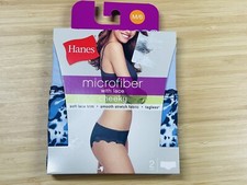 2 Pack Hanes Microfiber Lace Cheeky Bikinis Size M/6 Soft Smooth Stretch Fabric