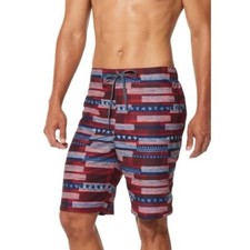 Speedo Mens American Flag Striped E-Board Swim Trunks Red White Blue Small