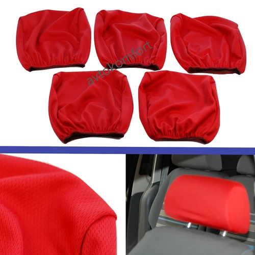 Set of 5 Ps Red Headrest Covers For Car Van Bus Five Headrest Covers Universal