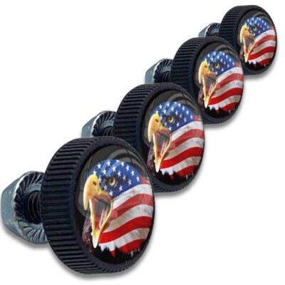 4 Pcs BALD EAGLE USA Black License Plate Frame Tag Bolt Screw for Harley Touring