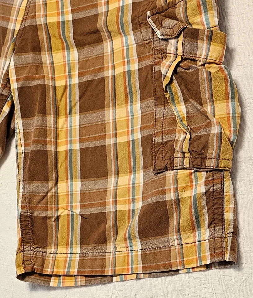 Arizona Jean Co. Pantalones Cortos Carga - Para Hombre Talla 30 - Marrón/Amarillo/Blanco A Cuadros Foto 4 de 4