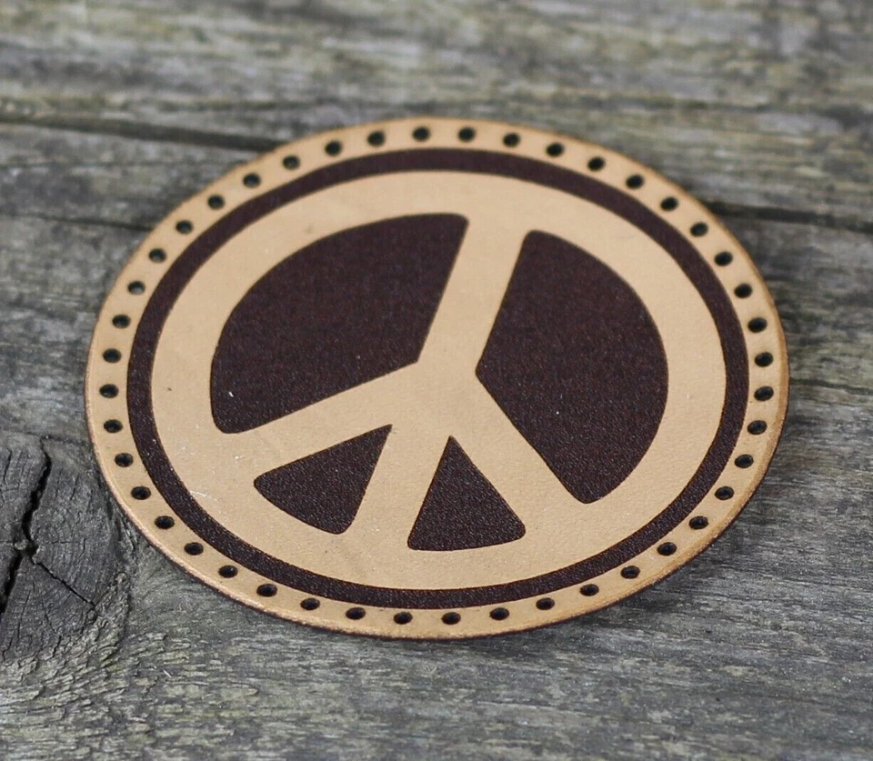 Peace sign leather patch, Hippie sew, Make love not war, Hippie accessories. - Image 2 of 4