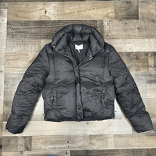 Sandro Paris Puffer Jacket Womens Size 2 Cropped Black Zip Up Lined Winter Coat