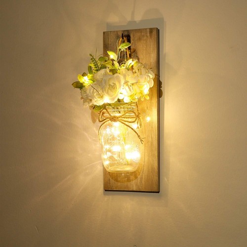 Mason jar wall lamp handmade wall art hanging design with remote control LED - Picture 47 of 52
