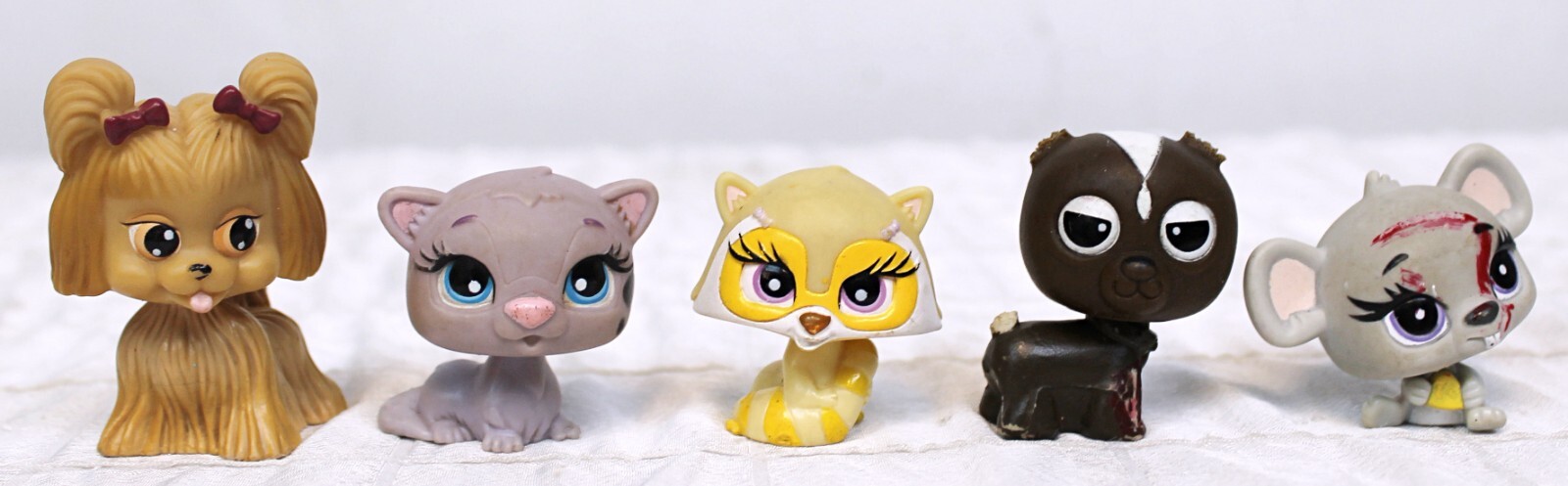 5 Pc Bobblehead Animal Figurines Dog Yellow Raccoon Mouse Ferret Bratz Pet Pals