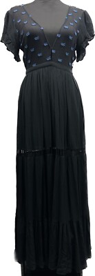 cleobella amery maxi dress Cleobella Amery Maxi Dress Womens Small Black Floral Embroidered Sheer  Gauze