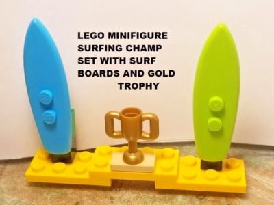 LEGO Minifigure Surfing Champion Set with Trophy with Surf Boards Beach  Sports