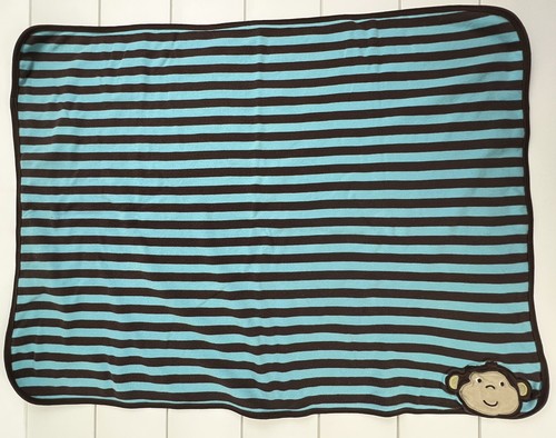 CARTER'S Monkey Baby Blanket Lovey Brown Teal Blue Stripe Cotton - Picture 4 of 5