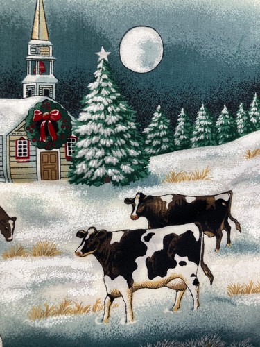 VTG Farm Church Cows Christmas Fabric 2 1/2 Yds Concord by the Kesslers USA Made - Picture 5 of 15
