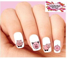 Waterslide Nail Decals Set of 20 - Cute Pink Pigs Assorted