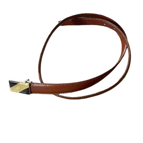 Women’s Emporio Armani Italian Made Genuine Leather Belt w Black and Tan Buckle - Afbeelding 1 van 6