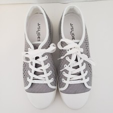 J/SLIDES Womens Size 8M Natasha Grey/ White Crochet Lace-Up Platform Sneakers