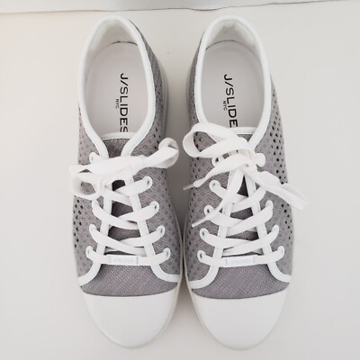 J/SLIDES Womens Size 8M Natasha Grey/ White Crochet Lace-Up Platform Sneakers