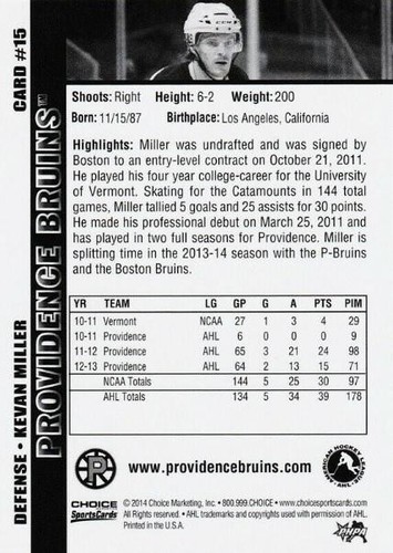 2013-14 Providence Bruins - KEVIN MILLER - Bild 2 von 2