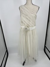 ASOS  Size 16W Fit & Flare Dress Ivory One Shoulder Lace Sleeveless Knee Length