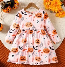 Pretty Pink Jackolanterns Ghosts Girl s Halloween Dress Size 3-4Y