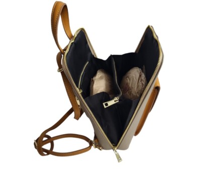 DIVINA FIRENZE Kitty Latte And Honey Leather Backpack Purse  display picture 3