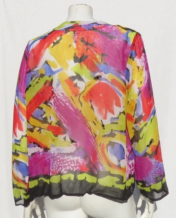 LAURA ASHLEY PL LP 大胆彩色印花透明丝绸衬衫夹克上衣羽毛重量 — 第 2/4 张图片