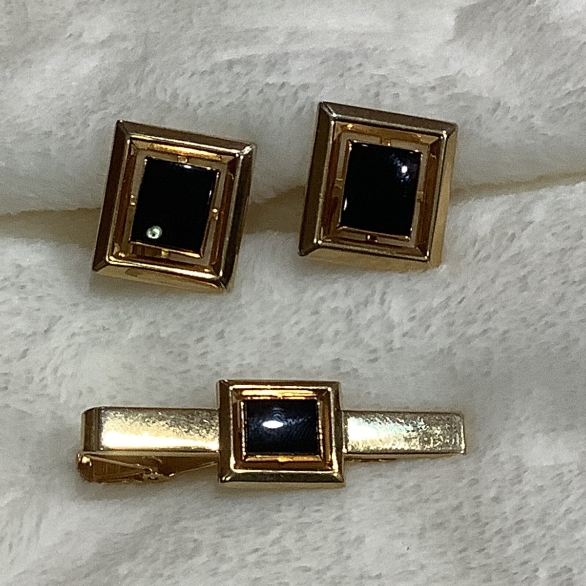 Vintage Anson Classic 1950's Cufflinks and Tie Clip Black
