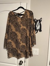 L black And tan Layered Womens Flared Long Sleeve Tunic Dress