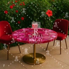 Pink Agate Coffee Table–Round Gemstone Center TableHandmade Luxury Crystal Table