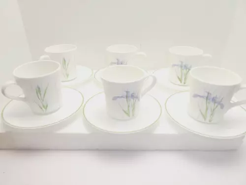 Vintage Set of 6 Corning Corelle Shadow Iris coffee cups mugs & saucers EUC!
