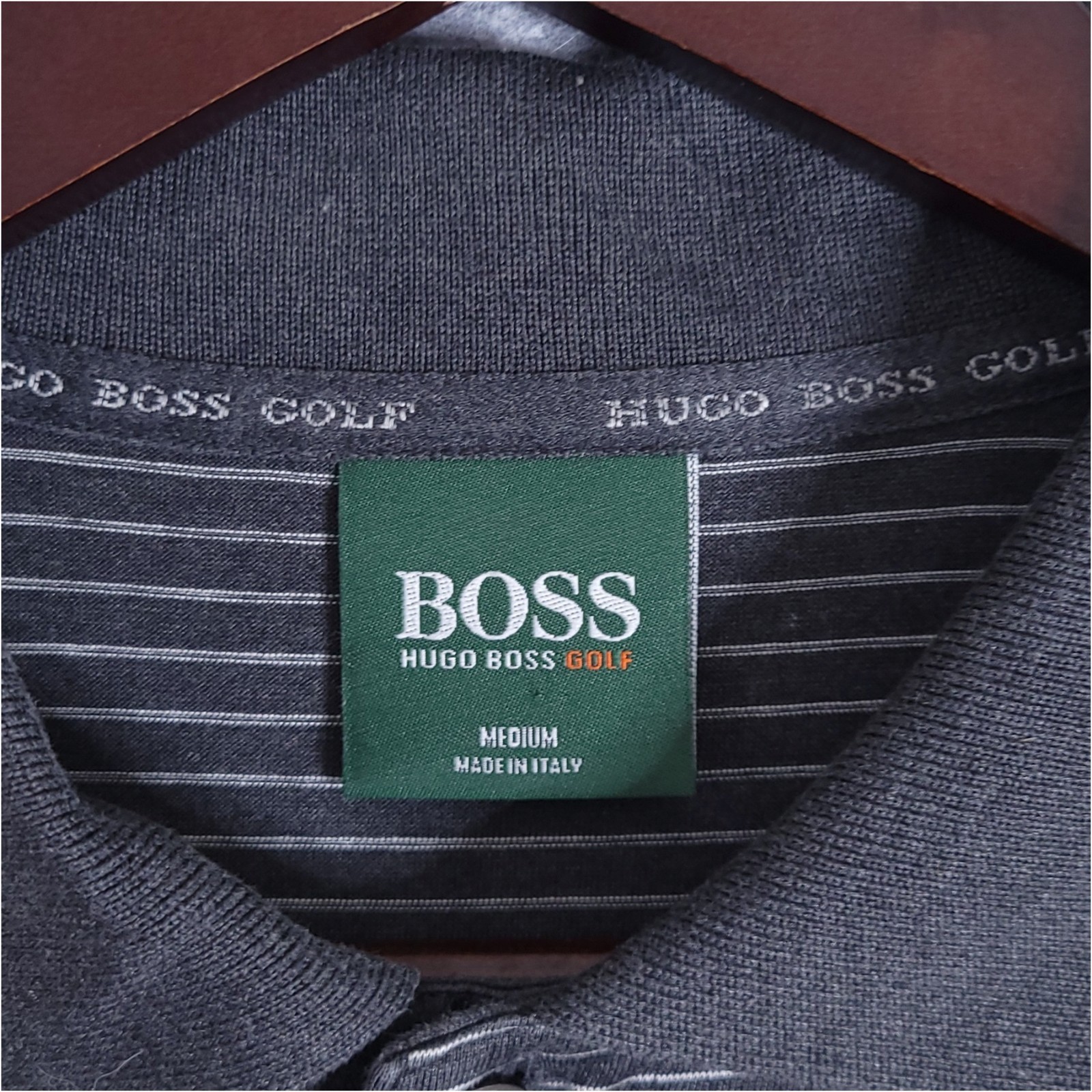Hugo Boss Golf Men's Medium Gray Striped Short Sleeve Cotton Polo Shirt Italy thumbnail 7