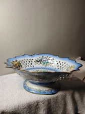 Fab Dresden R Klemm Porcelain Reticulated Centerpiece Bowl Hd/Ptd Rose Floral Lg