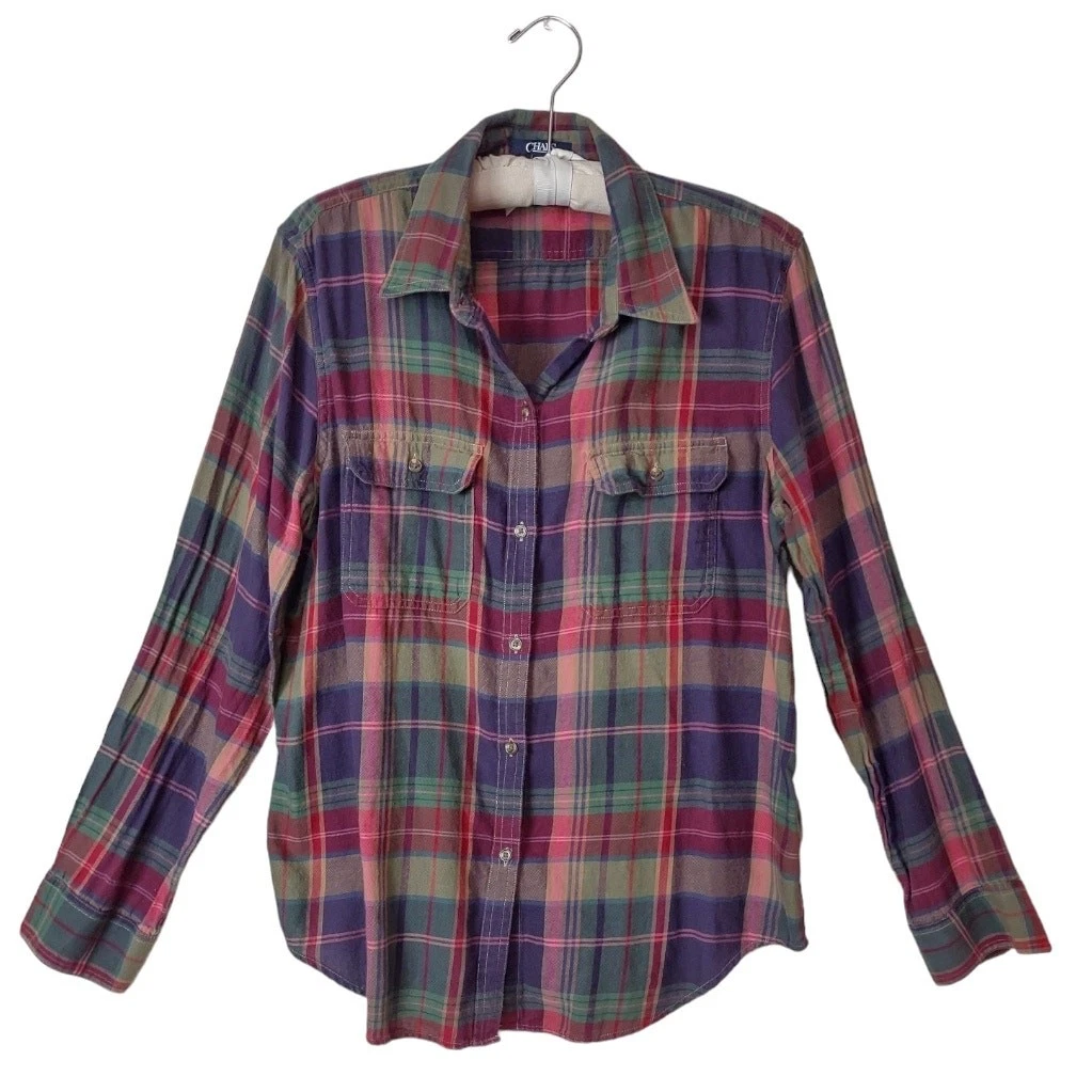 CHAPS Unisex Plaid Cotton Flannel Shirt Sz XL Casual Button-Down Long Sleeve Top