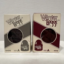 Winter Leggs Pantyhose Sz A Wine & Smoke Nylon Gray & Burgundy Vintage Set Of 2