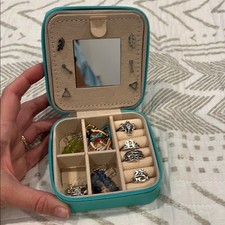 Chic Teal Travel Jewelry Organizer FULL of Jewelry 