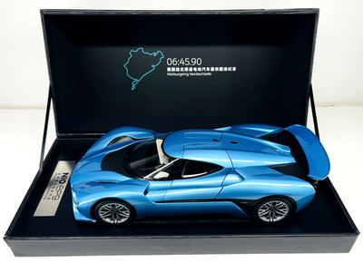 1/18 NIO EP9 Dealer Box schnellstes Elektroauto Diecast Modell selten metallic blau