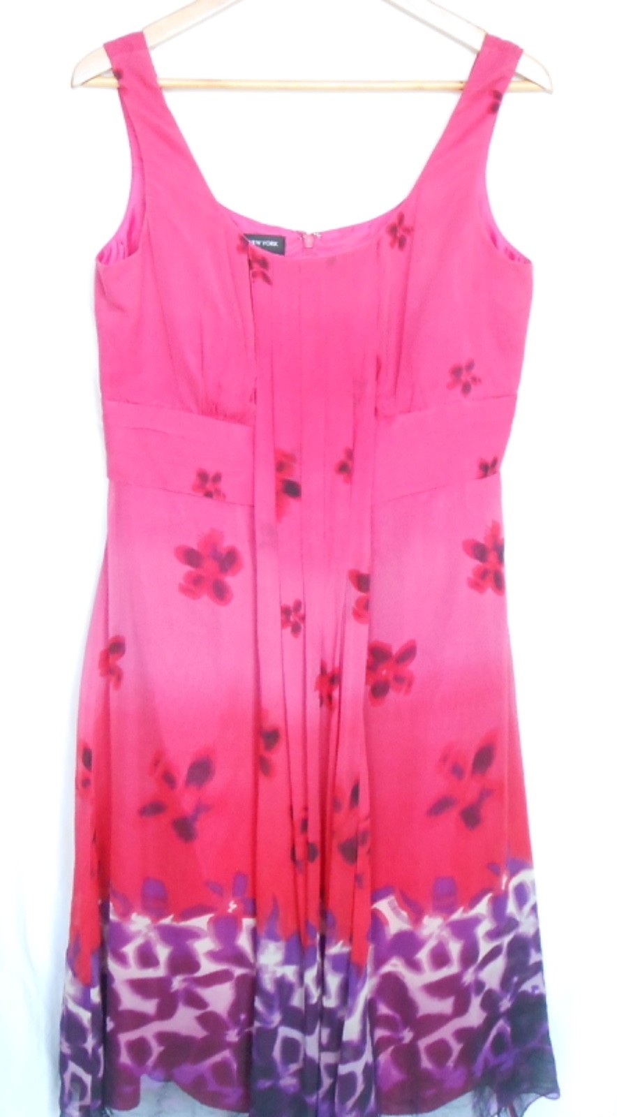 Y2K JonesNewYork Silk Sun Dress Sz 10 Ombre Pink Floral Border Lined Pretty Chic