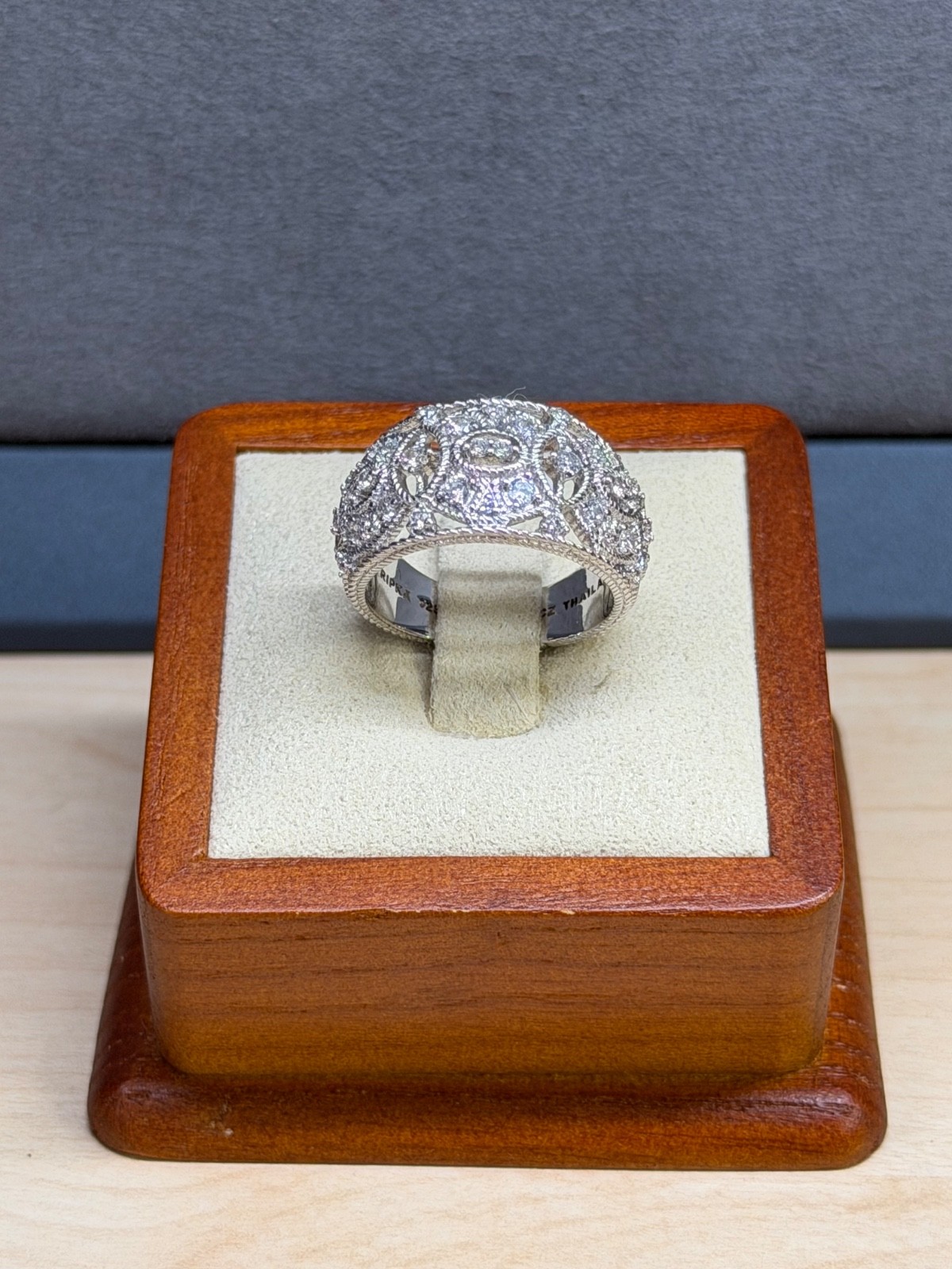 JUDITH RIPKA Sterling Silver Filigree Pave Diamonique CZ Statement Ring Size 7