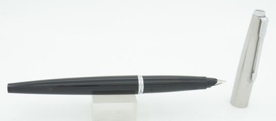 Parker 45 Black w/Stainless Cap & Chrome Trim Fountain Pen - Medium Nib - 1970's