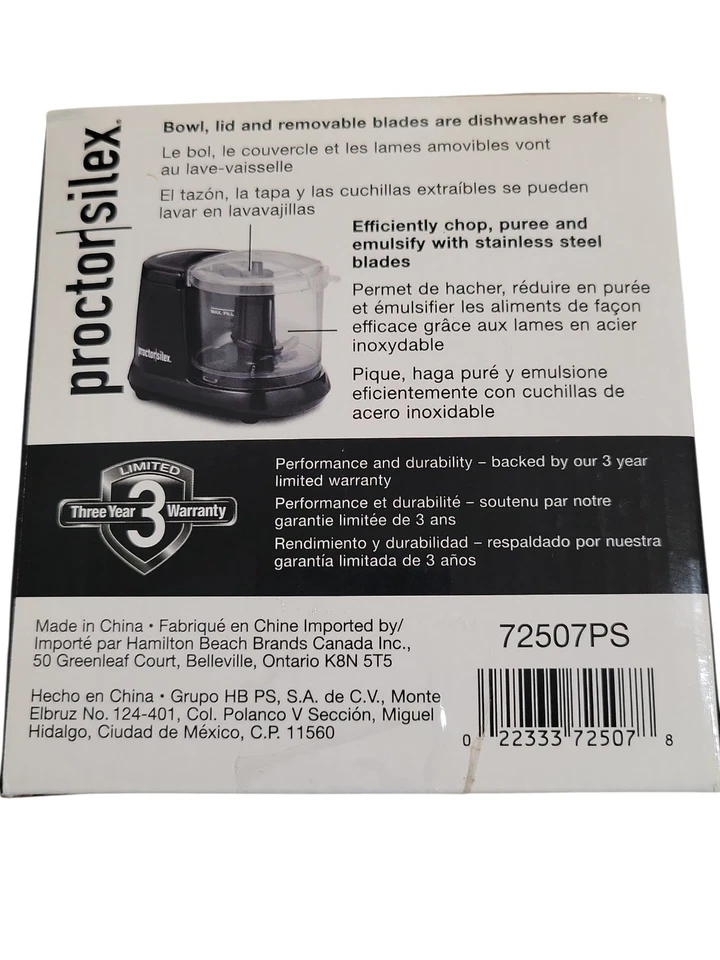 Proctor Silex 1.5 Cup Capacity Food Processor Black NIP Never Opened - Image 4 of 4