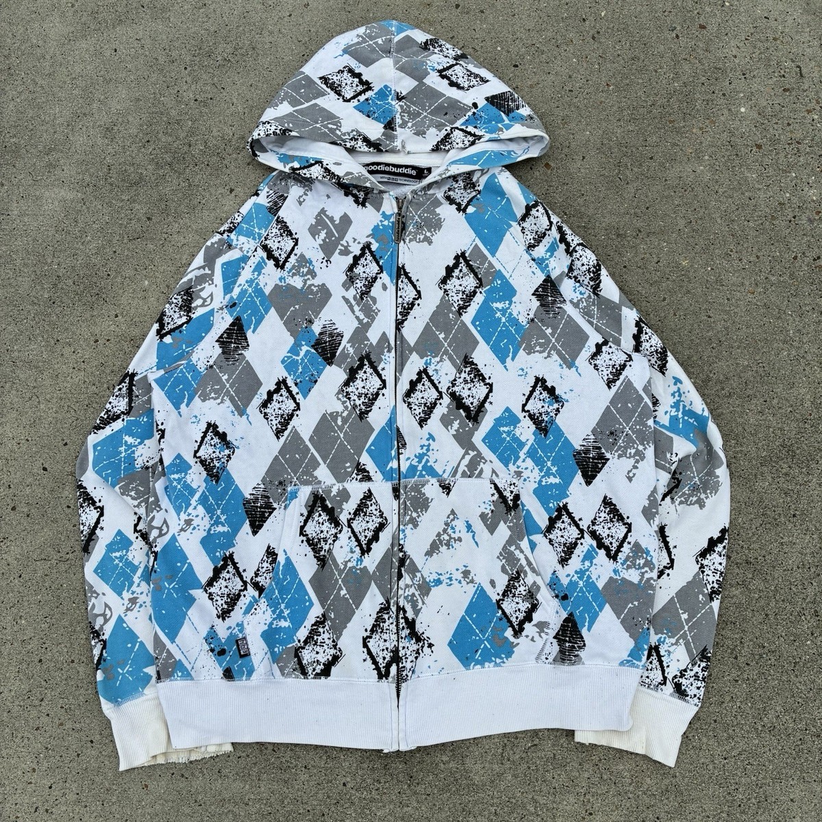 Vintage Y2K Hoodiebuddies Grunge Goth Argyle Diamond Full Zip