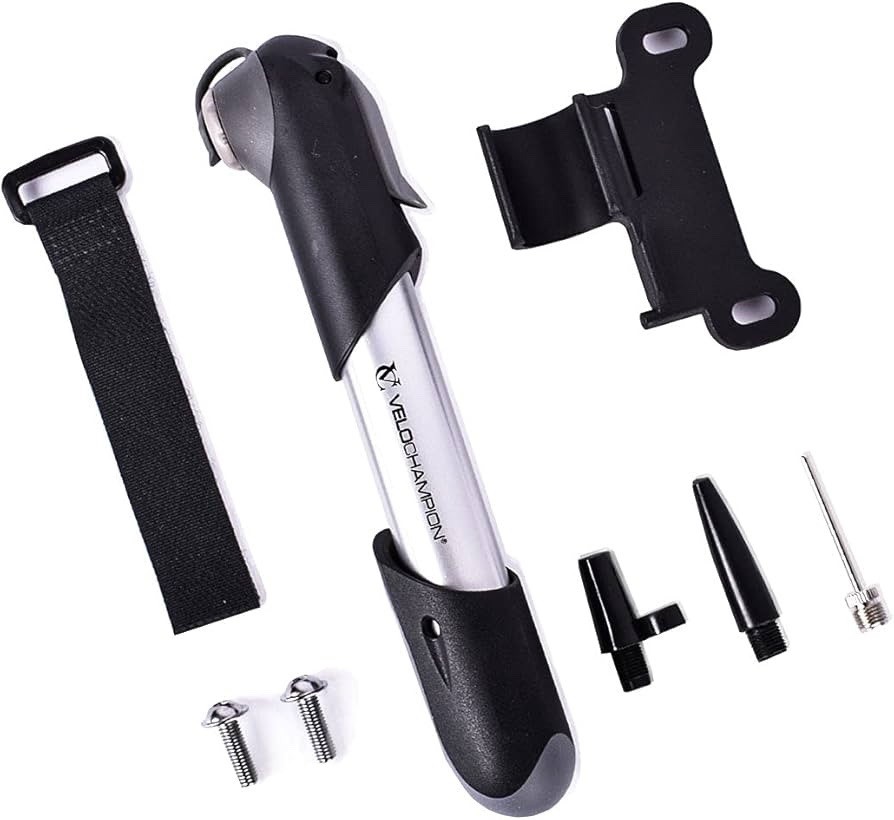 Mini pompe VTT VeloChampion en alliage haute resistance avec support cadre