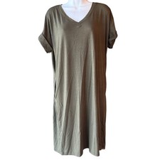 Zenana Premium Olive Green Tee Shirt Dress Medium Casual Minimalist Core