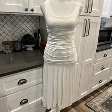 Frenzii White Ruched Tank Dress S Boho Fairycore Romantic Angel Cottage Feminine