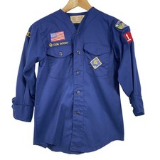 Vintage Boy Scouts of America Cub Scout Shirt Youth Medium Long Sleeve Patches 9