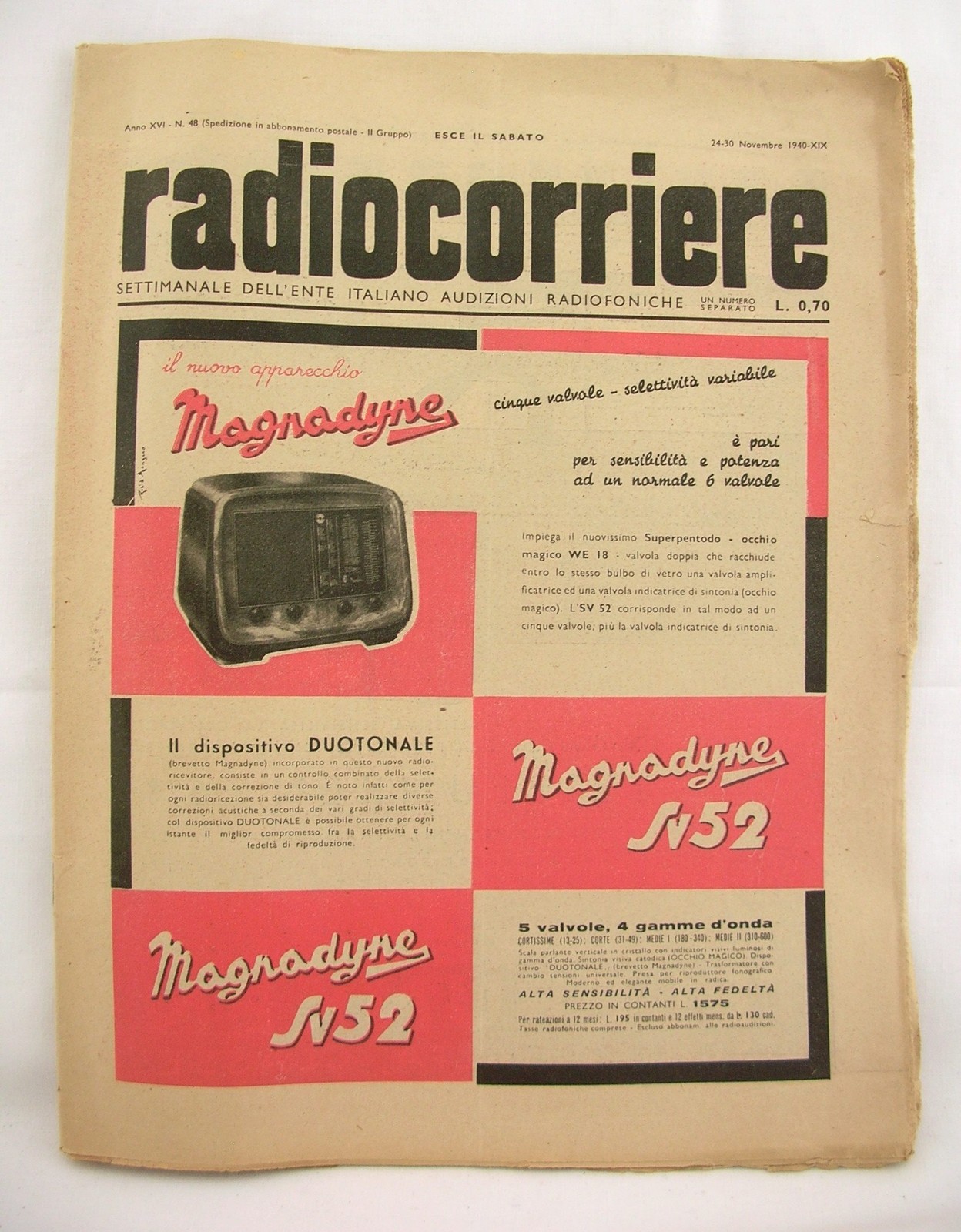 GIORNALE RADIOCORRIERE N° 48 24-30 novembre 1940 XIX°